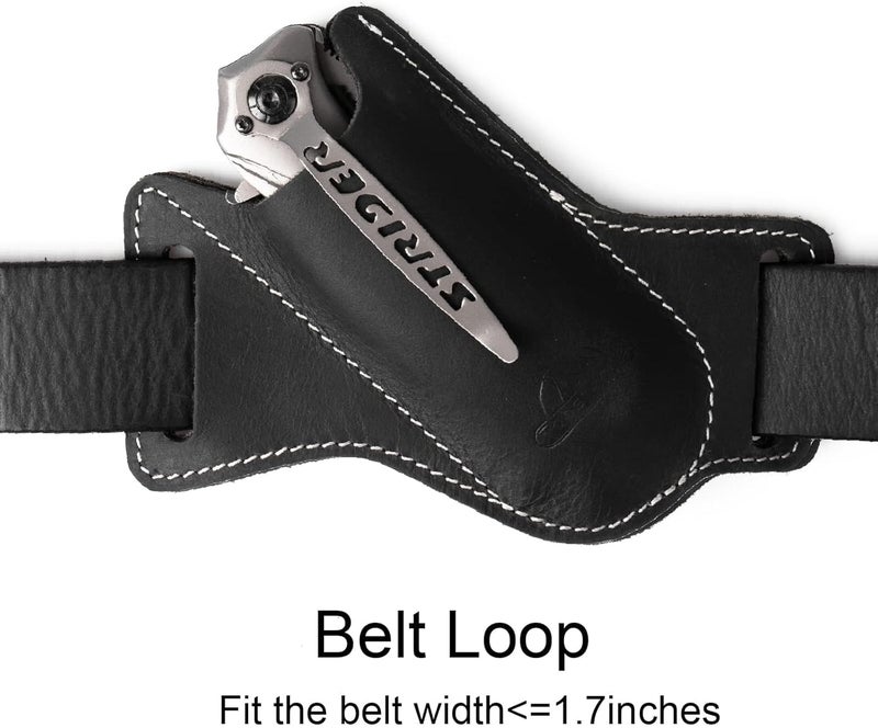topstache Handmade Leather Pocket Knife Sheath for Belt,EDC Belt Folding Knife Sheath for Man,Cross Draw Left Side Carry Open Top Knife Sheath for 5 inch Folding Knife,Black - Image 4
